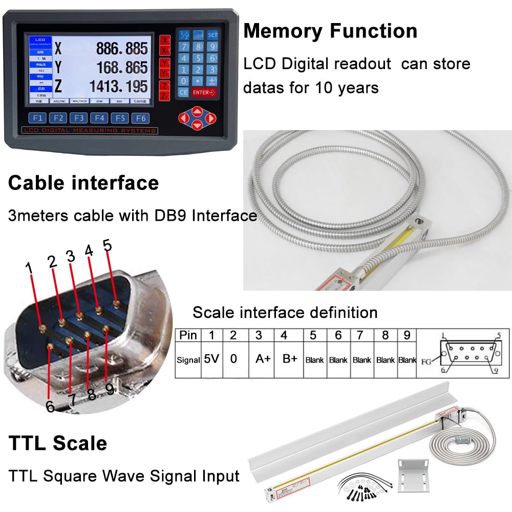 2/3 Axis Digital Readout and TTL Precision Linear Glass Scale DRO Encoder for Milling Lathe. Note:Display&Scales Sold Separately,Pls Select The Size Options! (3 Axis LCD Digital Readout ONLY!)