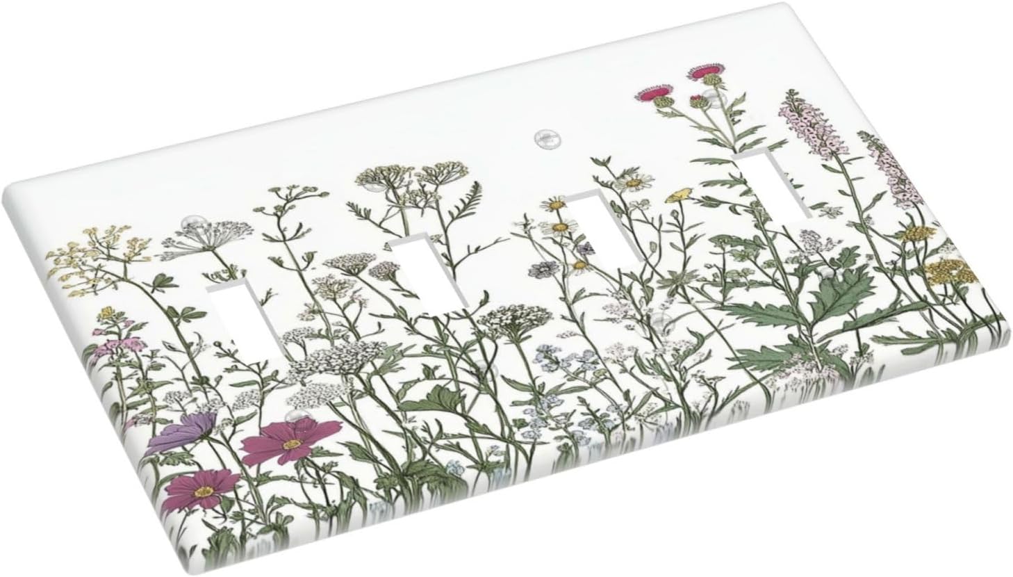 Vintage Herbs Wildflowers Plant Floral Light Switch Covers Quad Toggle Electrical Faceplate 4 Gang Wall Plate Decorative Switch Plates For Bed Room Home Decor