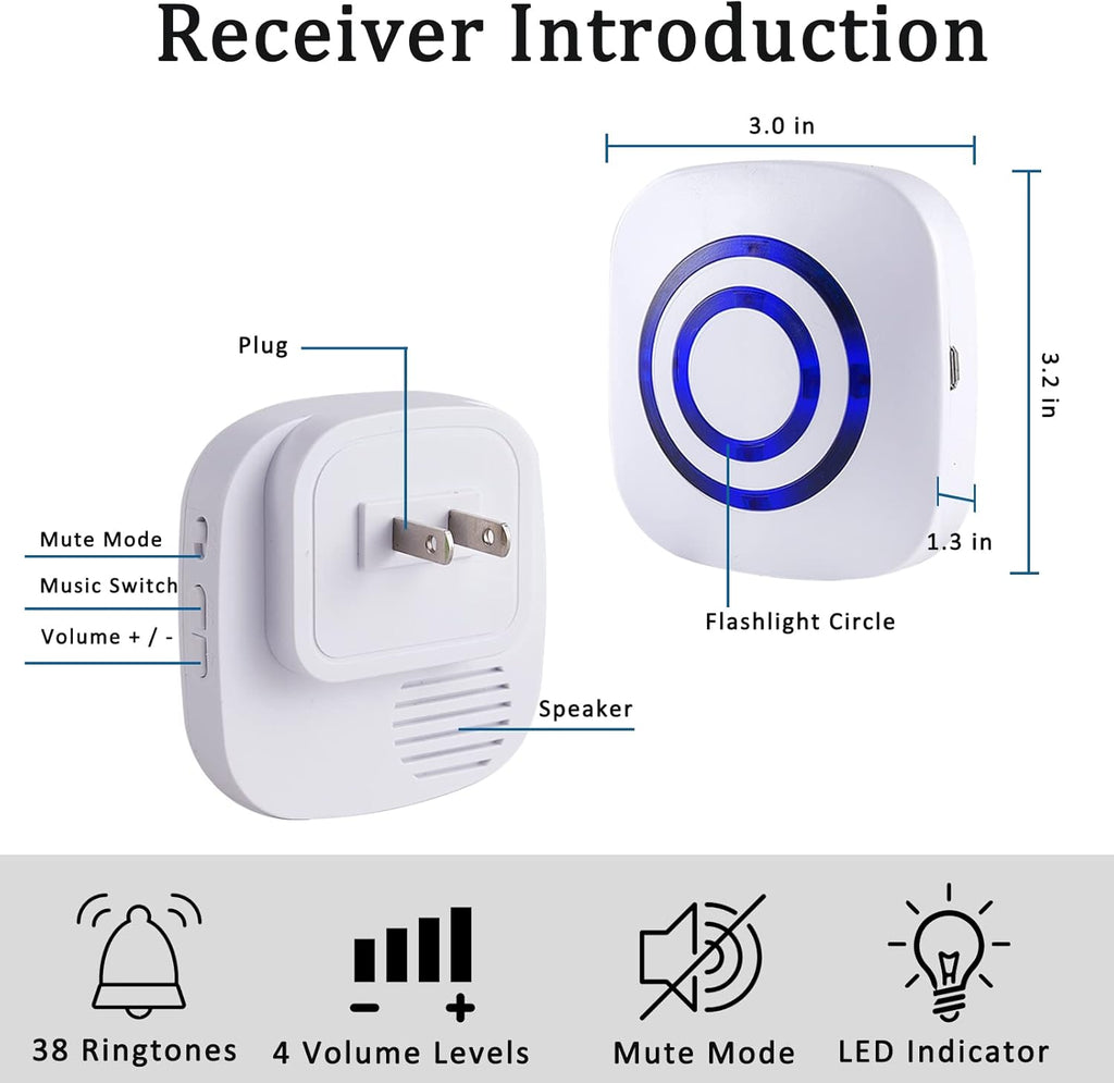 Motion Sensor Alarm, Long Range Wireless Driveway Alarm, Indoor Home Security System Electric Doorbells, 2 Motion Detector and 1 Alarm, 38 Chime Tunes, LED Indicator