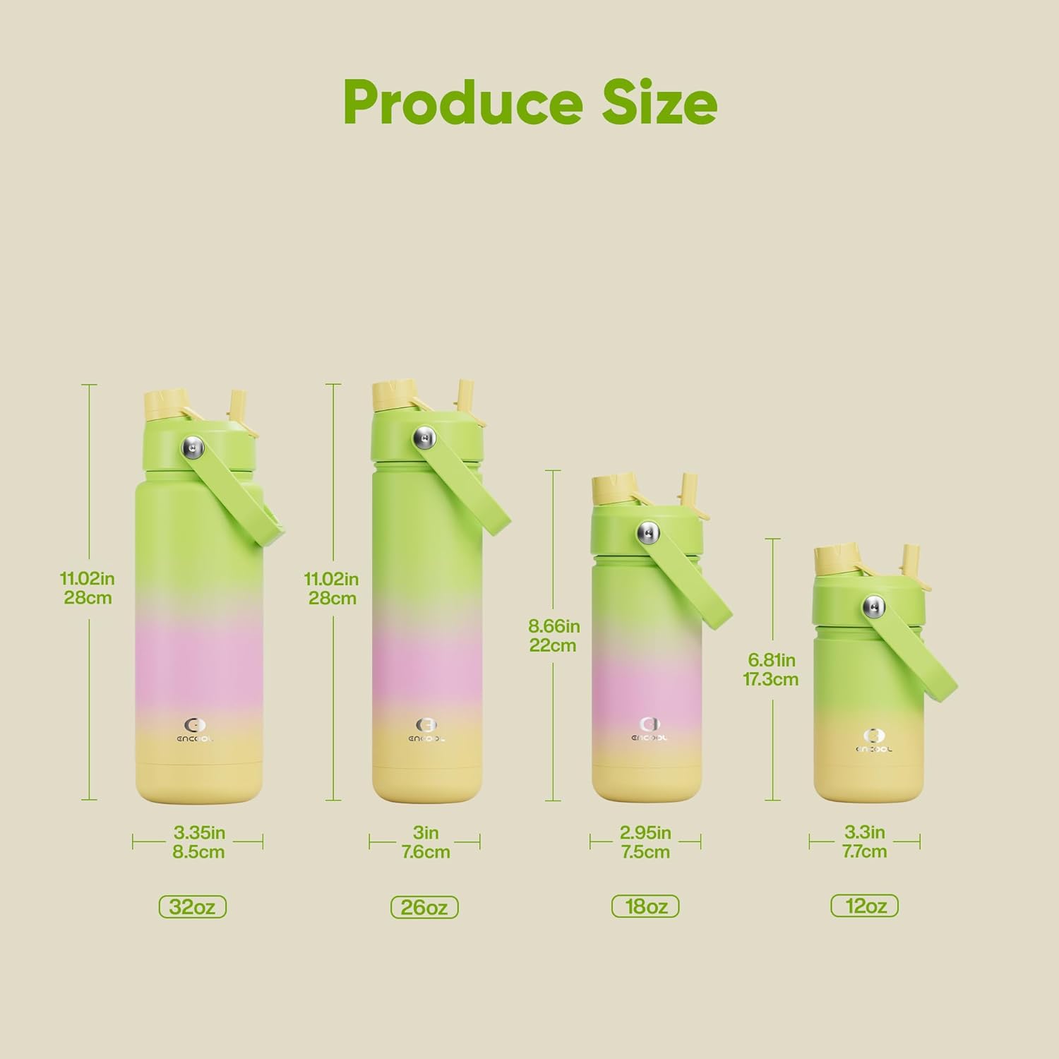 ENCOOL Insulated Water Bottle with Straw Stainless Steel Water Bottle, Leak-Proof, BPA-Free, Double Wall Vacuum Keeps Cold for 24 Hours for Sports, Travel, School (32 oz, Morning Dew)