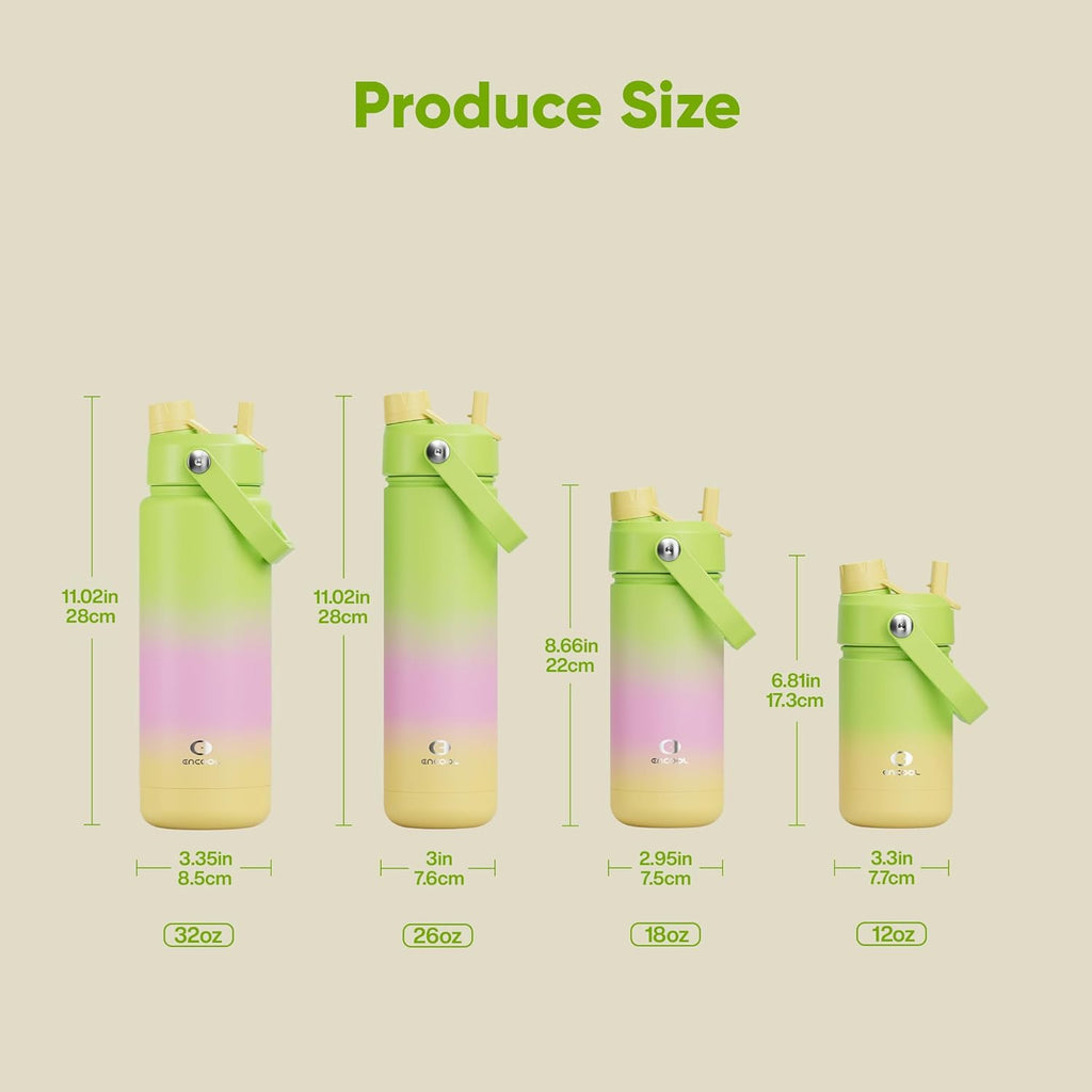ENCOOL Insulated Water Bottle with Straw Stainless Steel Water Bottle, Leak-Proof, BPA-Free, Double Wall Vacuum Keeps Cold for 24 Hours for Sports, Travel, School (18 oz, Morning Dew)