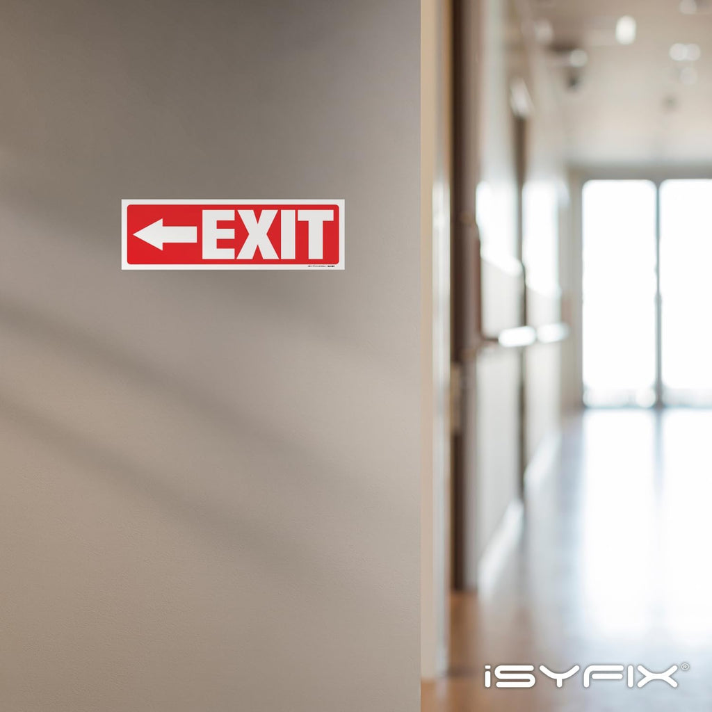 iSYFIX Exit Signs Stickers 12 Pack 12x4 Inch - Laminated Premium Vinyl Directional Left Arrow Signs for Buildings, Office, Workplace, Stores, Schools, Theaters, Parking, Restaurants, Factories