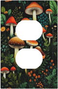 Decorative Outlet Covers Boho Red Mushroom Green Leaf Plants Floral 1 Gang Wall Plate Receptacle Duplex Light Switch Cover Plate Single Dual Plug Covers Electrical Switchplate Faceplate