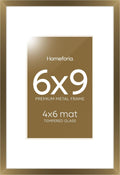 Homeforia 6x9 Picture Frame Bronze, High End Metal 6 x 9 Brass Frames with Mat 4 x 6 for Art, 6x9 Desk Frame Matted to 4x6 inch Photo, 6 by 9 Wall or Tabletop Frame, Tempered Glass, Wall Kit, Set of 1