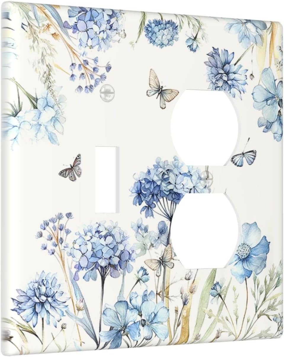 Wallplates Blue Floral Hydrangea Plants 1 Toggle 1 Duplex Switch Plate Electrical GFCI Faceplate Decorative Light Switch Covers for Bedroom Home Decor