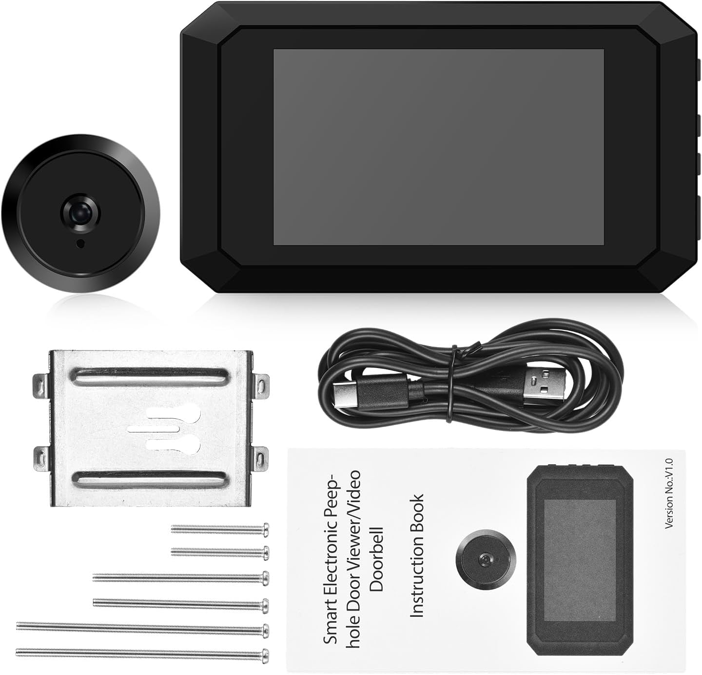 Digital Peephole Door Viewer-3.97inch LCD Monitor with 1080P 2MP Camera Kit, 120° Wide Viewing Angle, Color Night Vision, Built-in 1400mAh Battery, Type-C Rechargeable for Home Apartment