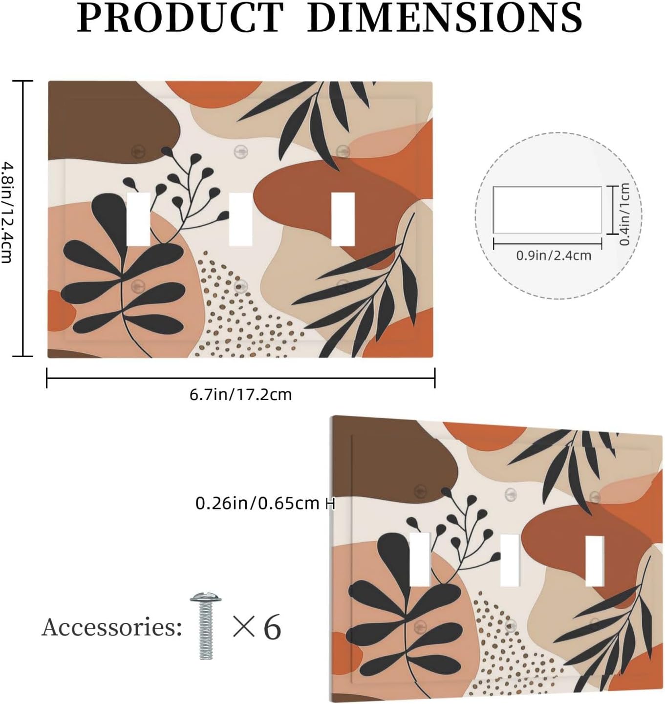 Decorative Switch Plates Boho Botanical Orange Green Beige Minimalist 3 Gang Wall Plate Triple Toggle Light Switch Cover Faceplate Electrical Wall Panels for Bedroom living Room Decor