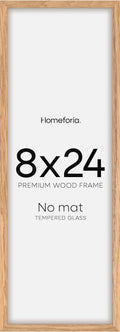 Homeforia 8x24 Panoramic Frame Wooden, High End Natural Oak 8 x 24 Picture Frame Light Wood without Mat, 24x8 Thin Poster Frame for Wall, 8by24 Display Photo Frames, Tempered Glass, Wall Kit, Set of 1