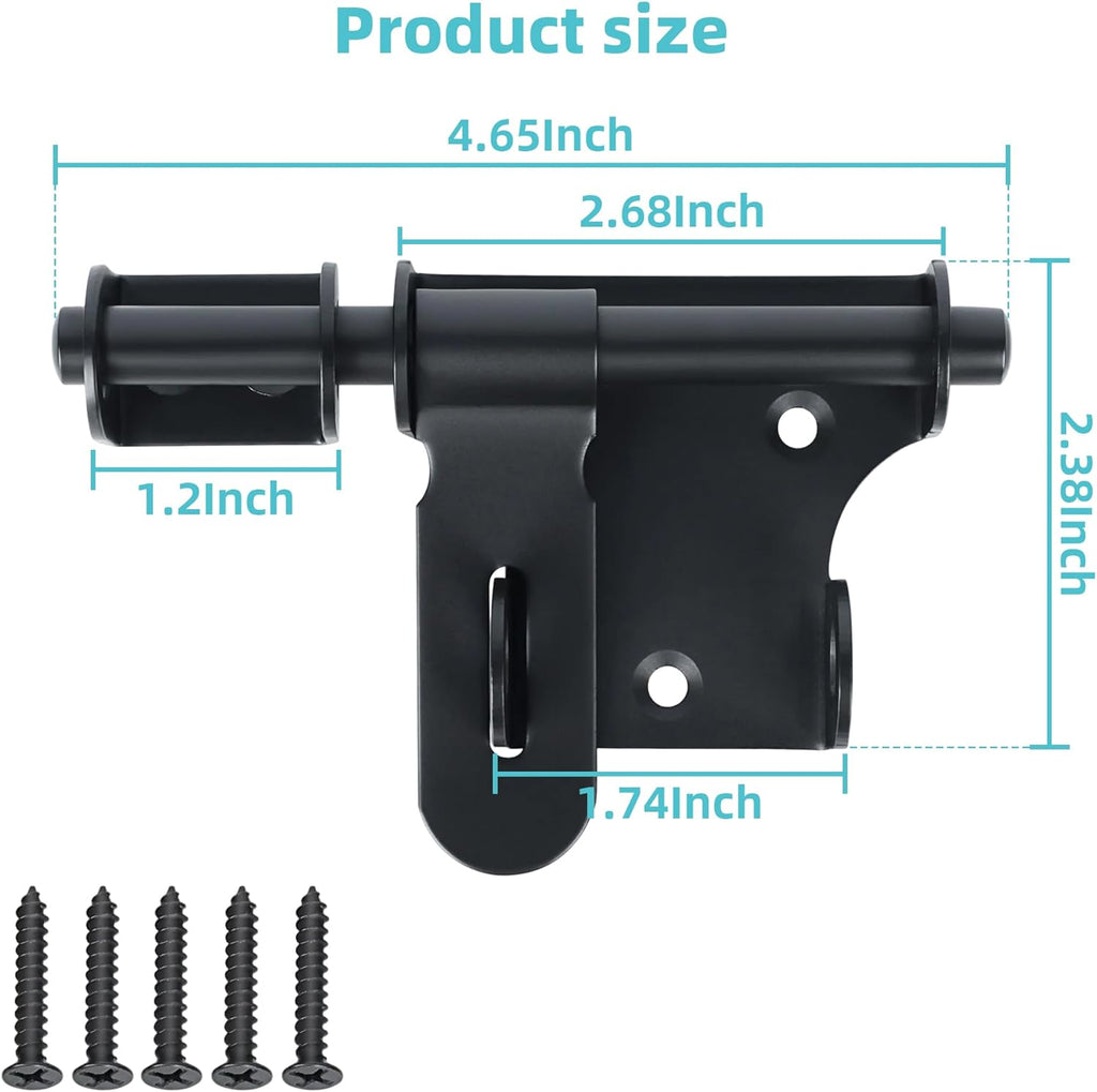 Alise 4 Inch Slide Bolt Gate Latch, Door Lock with Padlock Hole,Heavy Duty Stainless Steel Barrel Bolts Safety Door Lock for Wooden Fence, Outdoor Fence,Shed Door Black