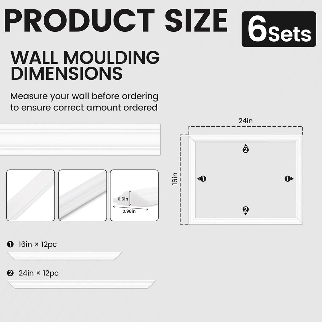 Peel and Stick Wainscoting Panels Kit, 6 Sets 16''x24'' Premade Wall Molding Peel and Stick Panels for Interior Wall Trim, Easy DIY Wainscoting Panels Peel and Stick Decor