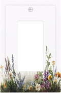 Decorative Outlet Covers White Background Colorful Flowers Plants Green Leaves 1 Gang Single Rocker Light Switch Cover Plate GFCI Wall Plates Electrical Switch Plate Cover for Bedroom Home Decor