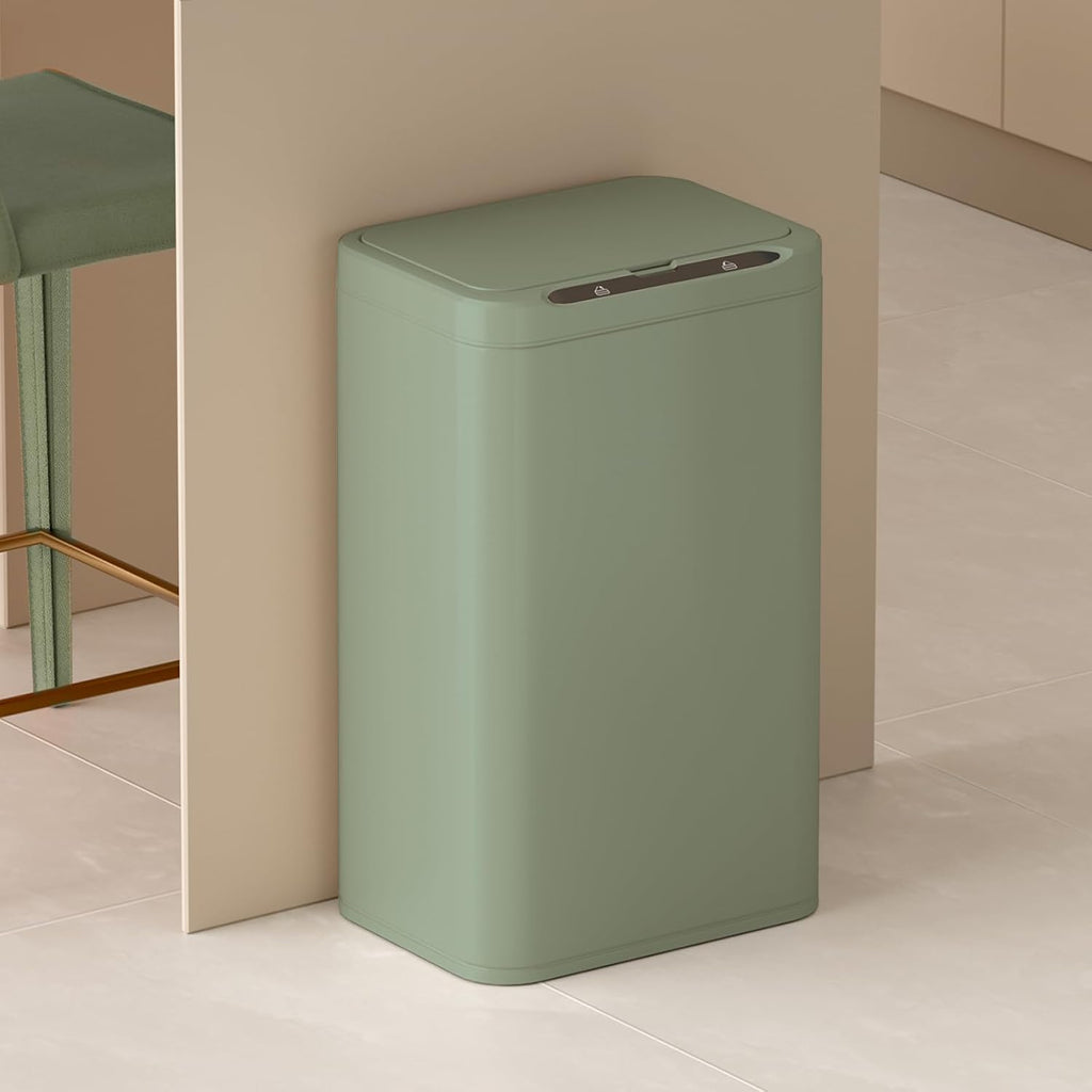 ELPHECO Stainless Steel Office Trash Can Motion Sensor Garbage Can Touchless Smart Trash Can Automatic Waste Bin for Kitchen, Office, Bathroom (Avocado Green, 6.6 Gallons), 2AA