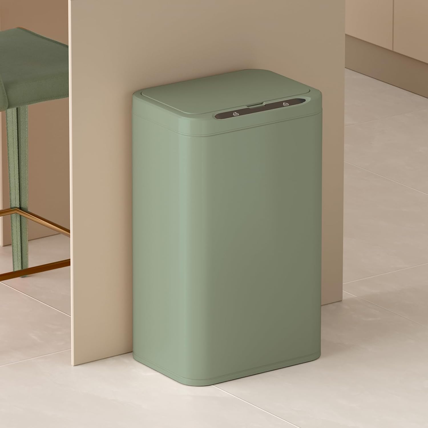 ELPHECO Stainless Steel Office Trash Can Motion Sensor Garbage Can Touchless Smart Trash Can Automatic Waste Bin for Kitchen, Office, Bathroom (Avocado Green, 6.6 Gallons), 2AA
