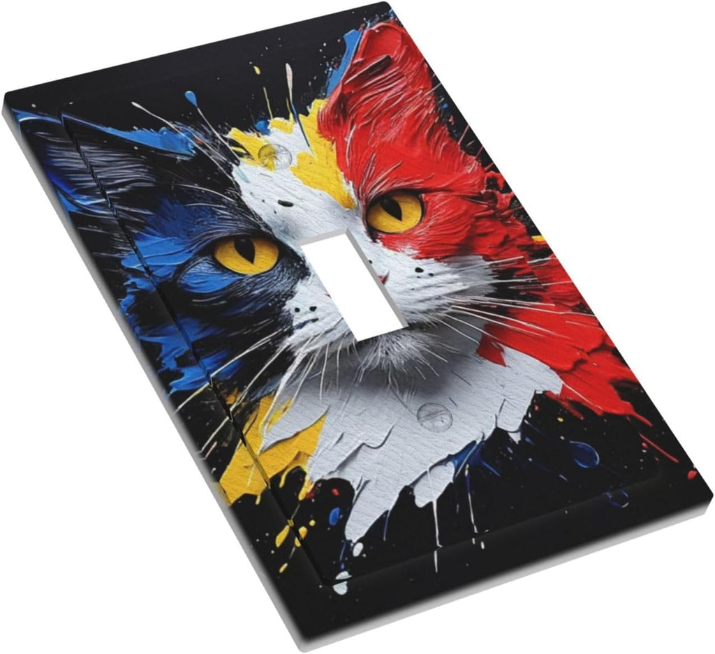 Decorative Light Switch Cover Plate Colorful Doodle Cute Funny Black Red White Cat 1 Gang Wall Plate Oversized Single Toggle Wall Cover Plate Jumbo Switchplate Faceplate