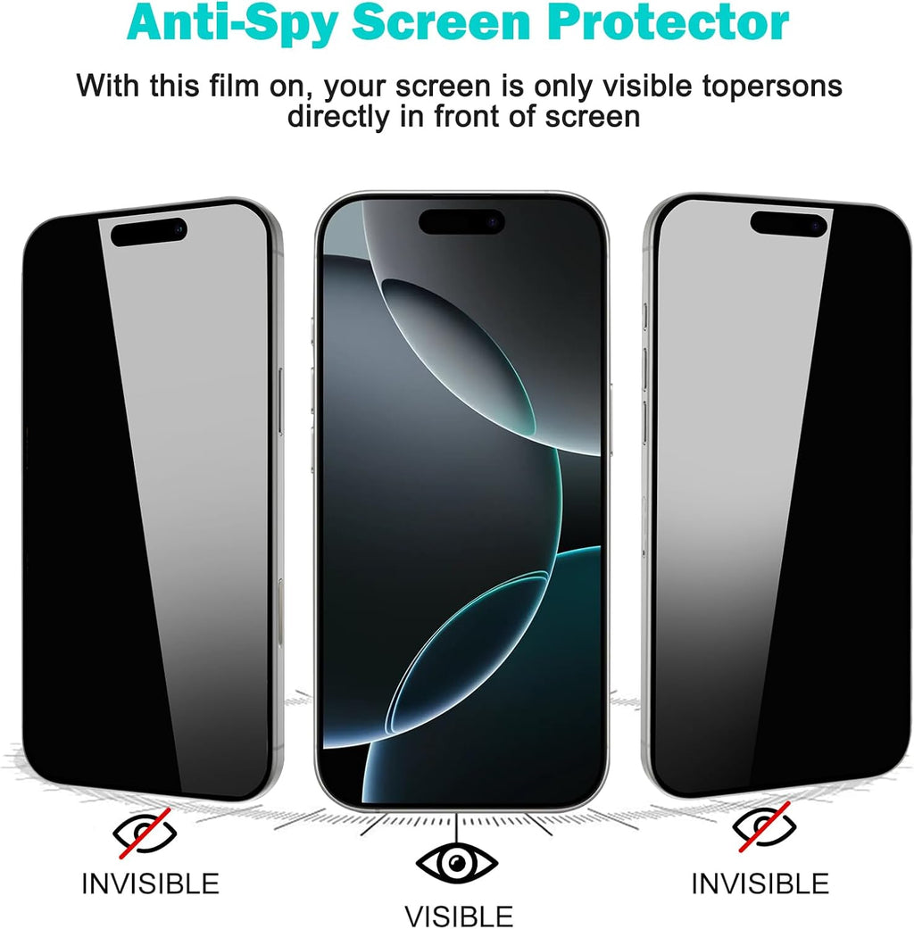 PEHAEL 3+3Pack for iPhone 16 Pro Privacy Screen Protector with Camera Lens Protector Full Coverage Anti-Spy Tempered Glass Film 9H Hardness Easy Installation Bubble Free [6.3 inch]