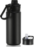 16 oz Insulated Water Bottle with Straw Lids, Stainless Steel Kids Water Bottles for School, Double Wall Vacuum Metal Water Bottle with Straw & Wide Mouth Lid, Black 1 Pack