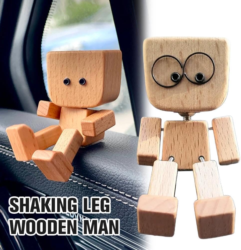Shaking Wooden Man Figurine - 12 Magnetic Changeable Faces, Handmade Shaking Feet Wooden Doll for Car Dashboard Decorations, Funny & Creative Desktop Office Desk Decor (White 2pcs)