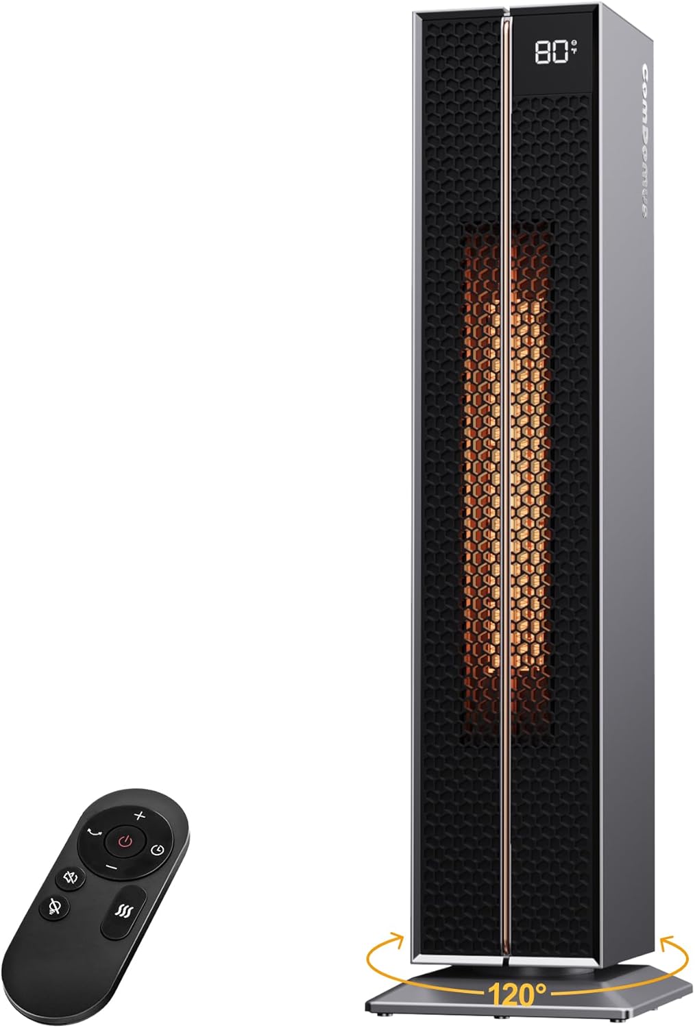 Electric Heaters for Indoor Use, 32” Space Heater Large Room with Remote, 120° Oscillation, 5 Heat Levels, 3 Modes, Multiple Safety Protections, 1500W Ceramic Tower Heater for Bedroom, Silver