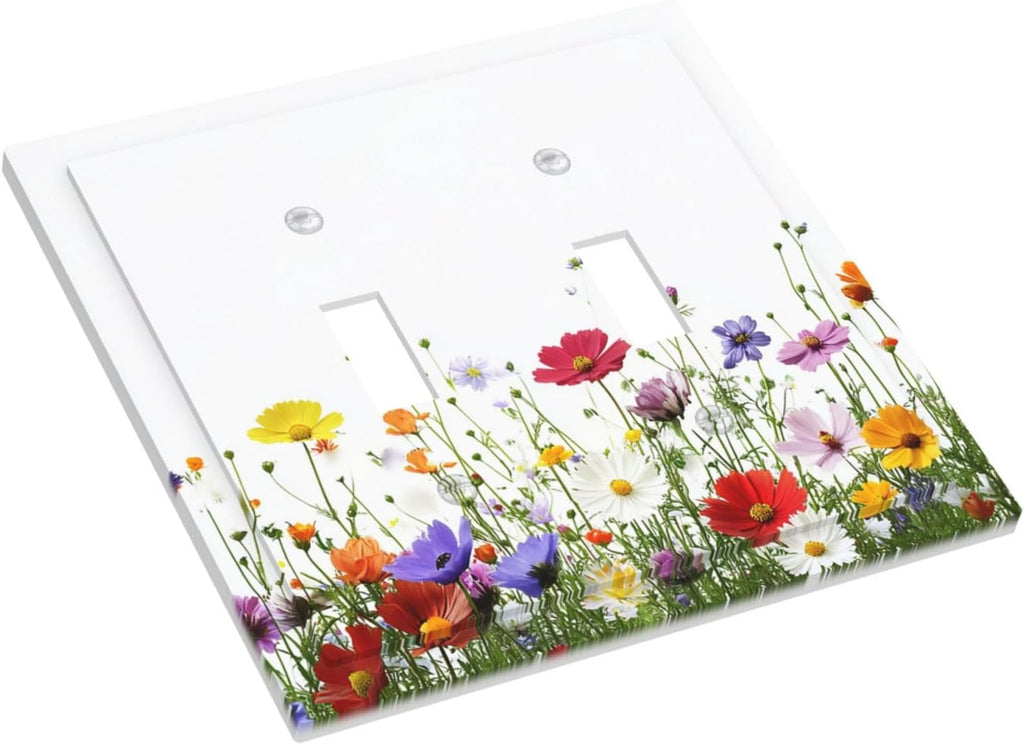 Decorative Switch Plates Colorful Wildflowers Plant Floral Daisy 2 Gang Double Toggle Outlet Light Switch Cover Wall Plate Electrical Faceplate For Bed Room Living Room Decor