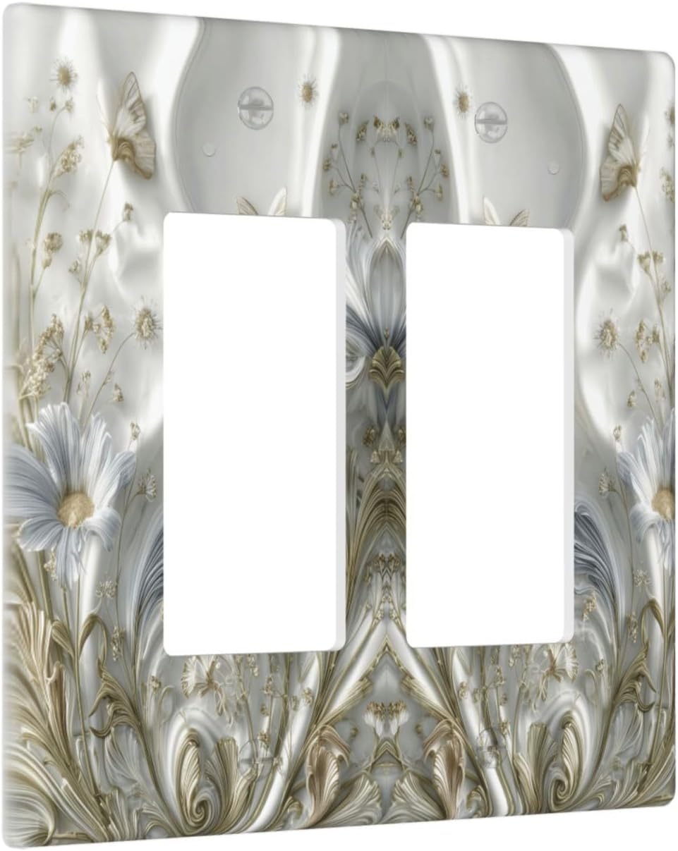 Artistic Flowers Floral Plant 2 Gang Double Rocker Decorative Light Switch Covers Electrical Faceplate Switch Plates for Bathroom Kitchen Home