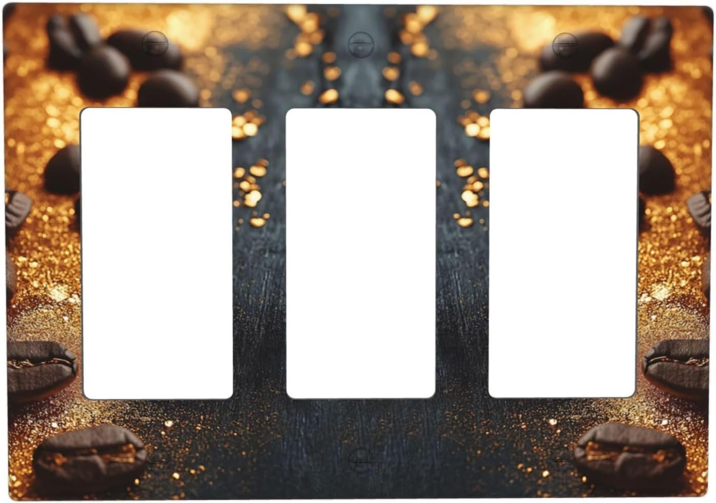 Decorative Outlet Covers Black Wood Board Gold Dust Coffee Beans 3 Gang Wall Plate Triple Rocker Light Switch Cover Plate Jumbo Electrical GFCI Face Plate for Caffee Room