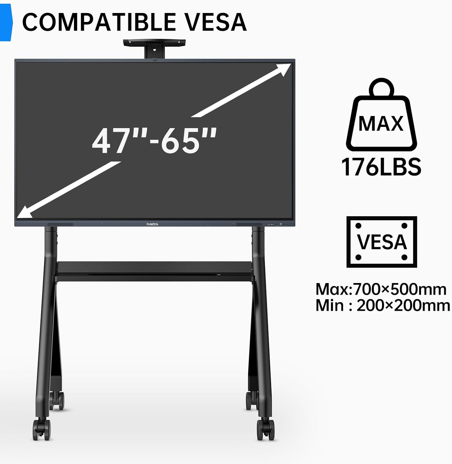 Mobile Smart Board Stand for Interactive Whiteboard 47"-65", Lockable Wheels, Holds up to 176lbs, for Office Classroom Home(Model: FD570)