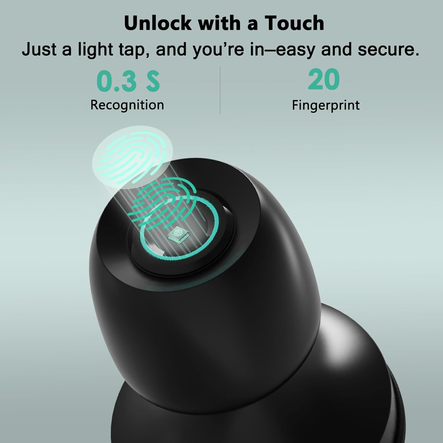 Fingerprint Smart Door Knob, Biometric Keyless Entry Door Lock with App Control & Backup Keys, Thumbprint Round Door Lock, Suitable for Home, Bedroom, Office, and Apartment Matte Black