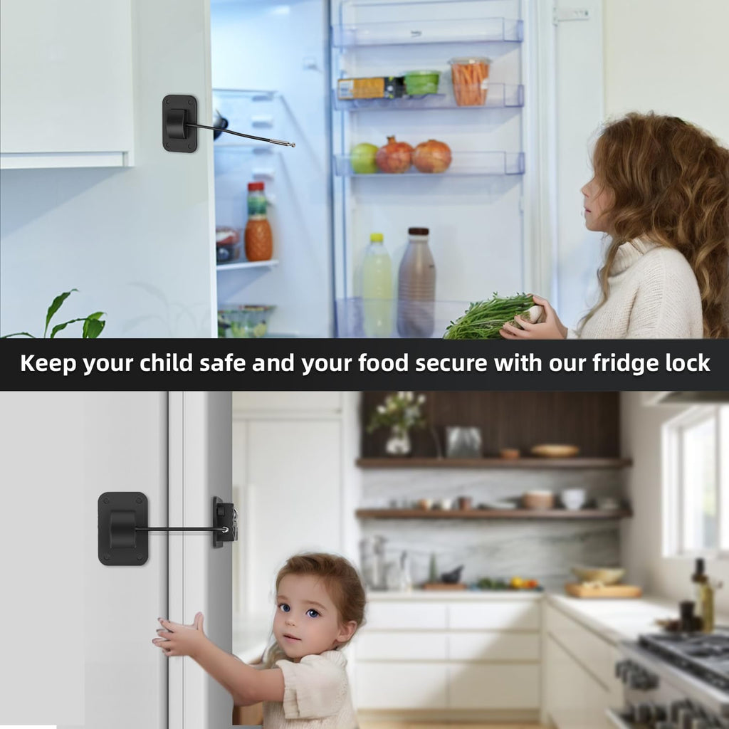 Upgraded Combination Fridge Lock for Child Safety, Keyless Refrigerator & Freezer Lock with Code for Kids, Black