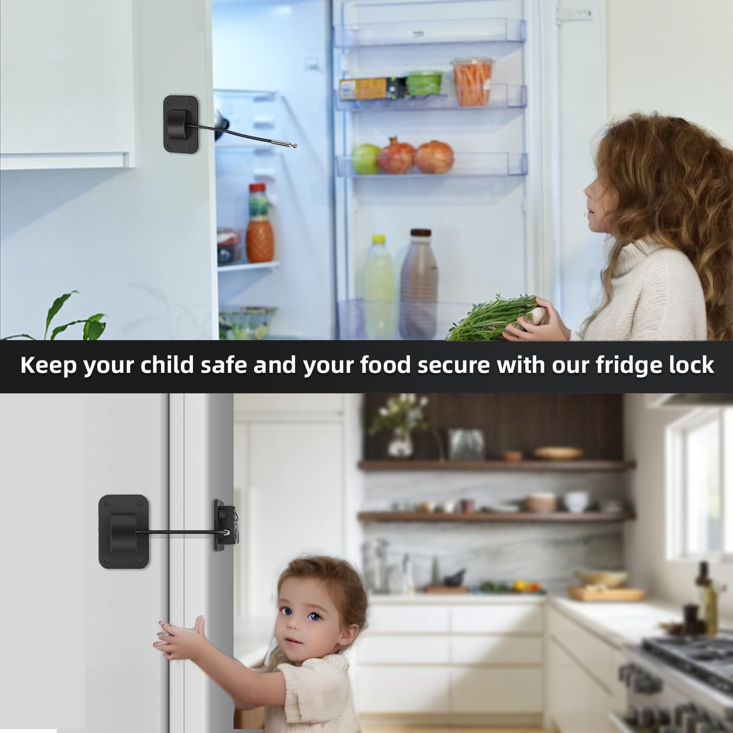 Upgraded Combination Fridge Lock for Child Safety, Keyless Refrigerator & Freezer Lock with Code for Kids, Black