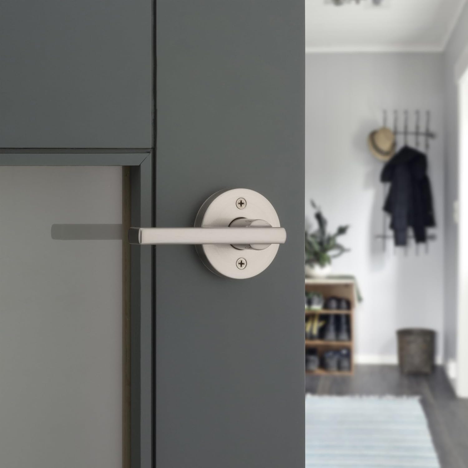 Kwikset Halifax Interior Passage Door Knob, Round Handle for Closet and Hallway Doors, Non-Locking Doorknob in Satin Nickel, with Microban Protection