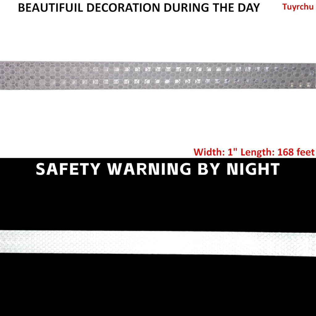 White Reflective Tape Outdoor Waterproof 1 inch Wide, High Visibility Warning Industrial Marking Tape,Safety Stickers (168 feet)