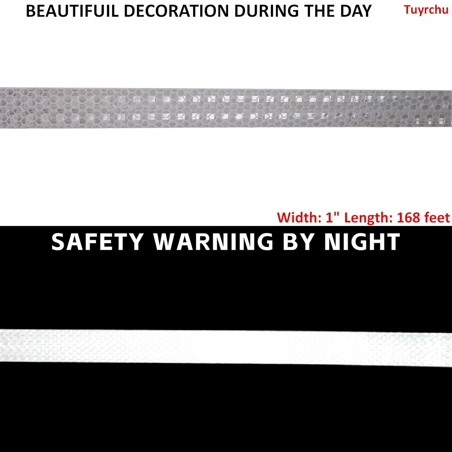 White Reflective Tape Outdoor Waterproof 1 inch Wide, High Visibility Warning Industrial Marking Tape,Safety Stickers (168 feet)