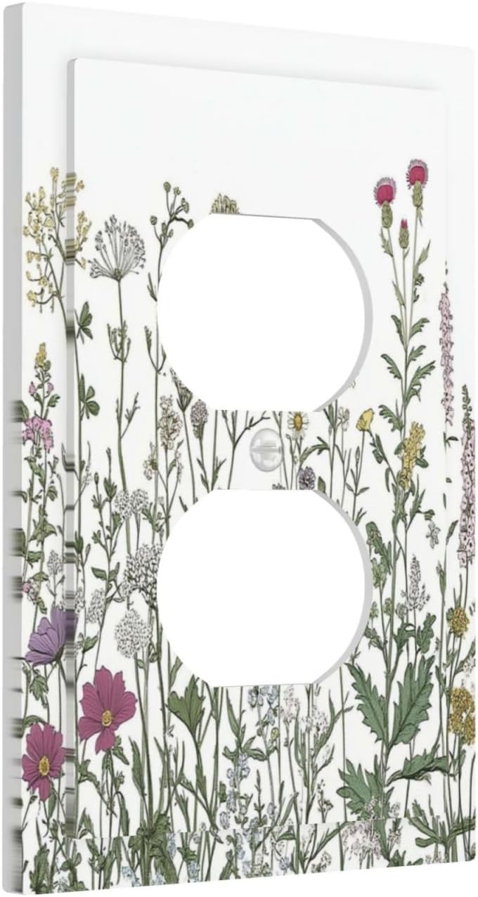 Vintage Herbs Wildflowers Plant Floral Outlet Covers 1 Gang Duplex Light Switch Cover Decorative Switch Plates Electrical Receptacle Faceplate Wall Plate For Bed Room Home Decor