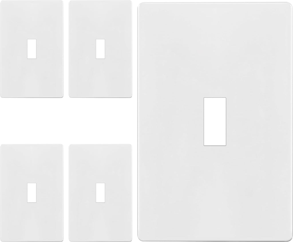 ENERLITES Screwless Toggle Switch Wall Plate, Child Safe Light Switch Cover, Standard 1-Gang 4.68" x 2.93", Unbreakable Polycarbonate Thermoplastic, UL Listed, SI8811-W-5PCS, Glossy, White, 5 Pack
