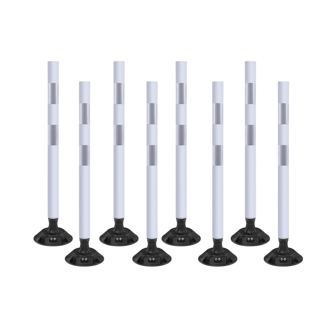 8 Pack Traffic Delineator Posts – High Visibility Reflective Safety Cones with Spring Base for Roadway, Parking, Garage, Construction Zones (White, 36 Inch)