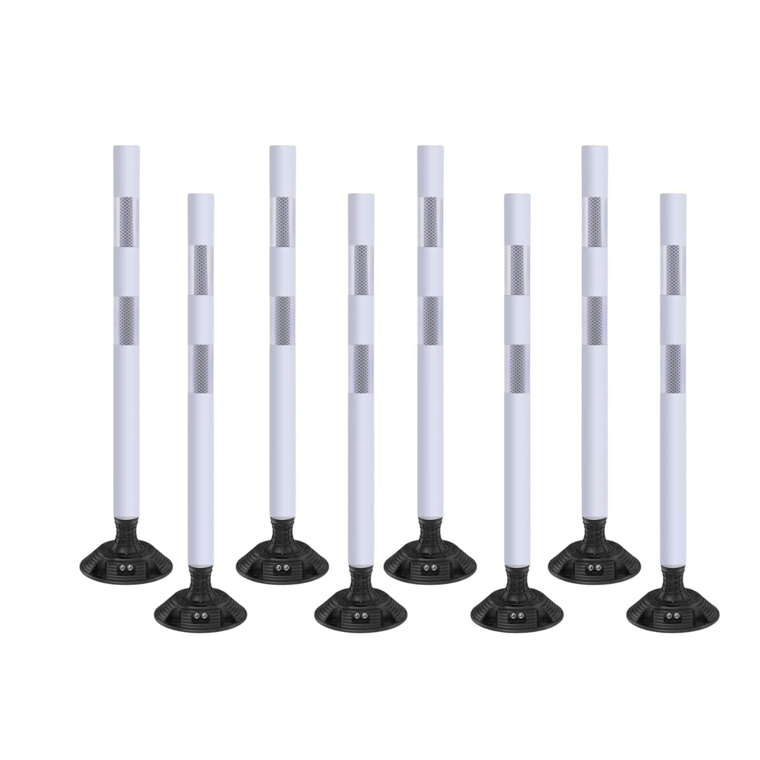 8 Pack Traffic Delineator Posts – High Visibility Reflective Safety Cones with Spring Base for Roadway, Parking, Garage, Construction Zones (White, 36 Inch)