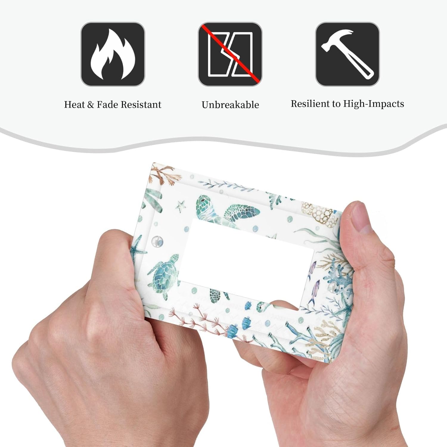 Sea Turtle Ocean Starfish Fish Coral Pearl Decorative Outlet Covers 1 Gang Single Rocker Light Switch Cover Plate Wall Plates GFCI Faceplate for Bathroom Kids Room Decor