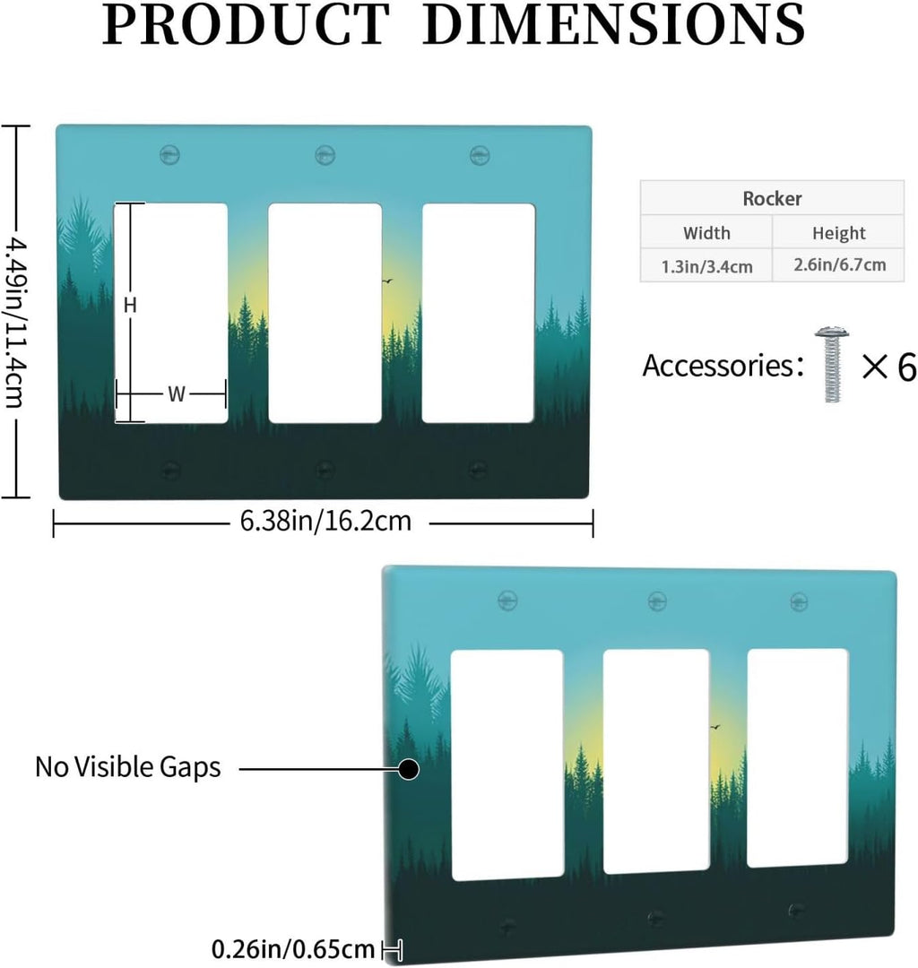 Green Forests And Birds Sun Woodland Light Switch Covers 3 Gang Rocker Decorative Triple Outlet Wall Plate Cover Electrical GFCI Switchplate for Bedroom Bathroom Decor