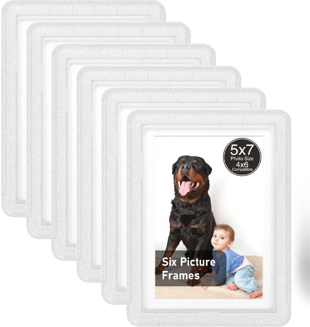 Crystal 5x7 Picture Frame with Acrylic Front 6 Pack, ABS Frame for 5x7 or 4x10 Photos, Shatterproof UV-Resistant Tabletop Photo Frame, Vertical/Horizontal Display for Home Décor