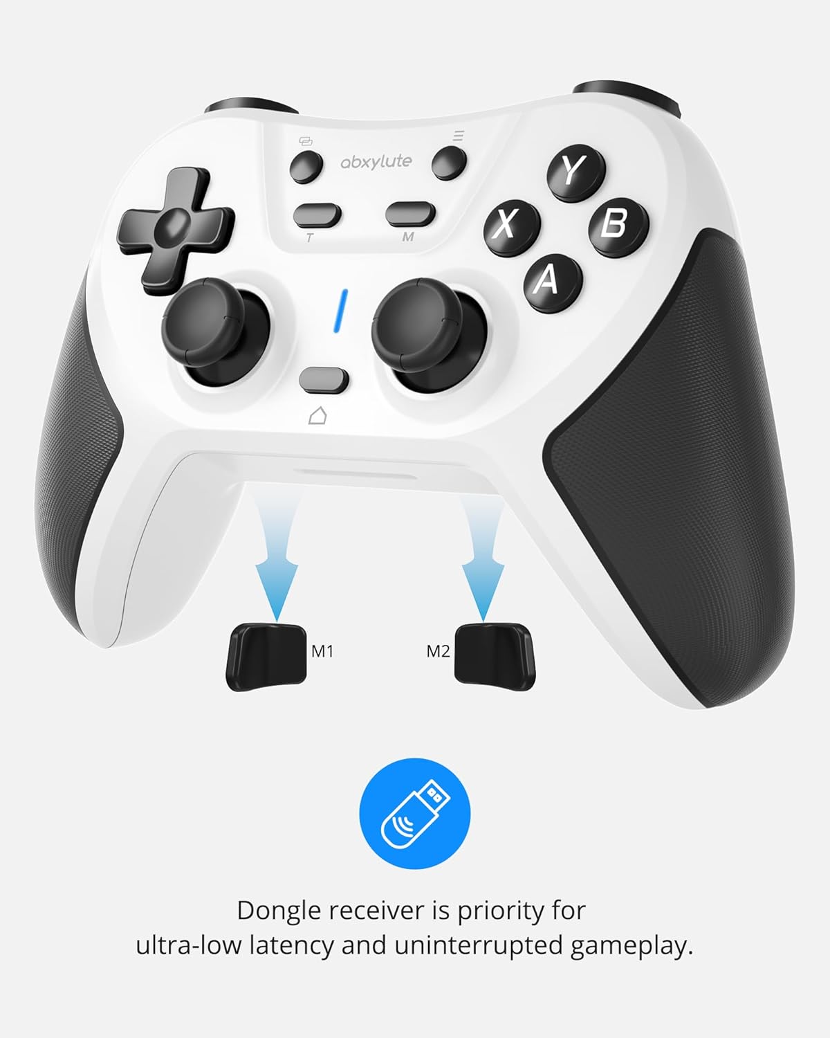 abxylute C5P Wireless Gaming Controller for PC/Switch/iOS/Android/PS3/PS4/Steam/MAC, 2.4 GHz Hall Effect Stick & Trigger Turbo-Remappable Back Buttons Rubberized Grip Console Layout Gamepad Vibration