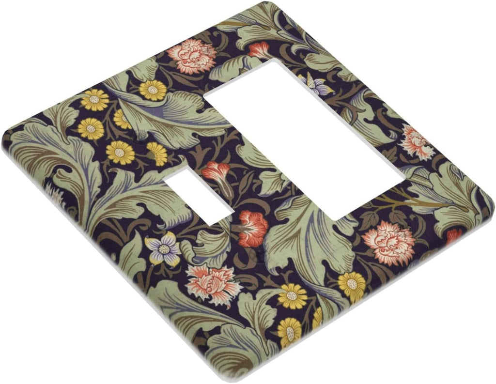 Boho William Morris Floral Green Leaves Flower Outlet Covers 1 Toggle 1 Rocker Combination Decorative Wall Plate Electrical Switch Plates Light Switch Cover Plate for Farmhouse Home Decor