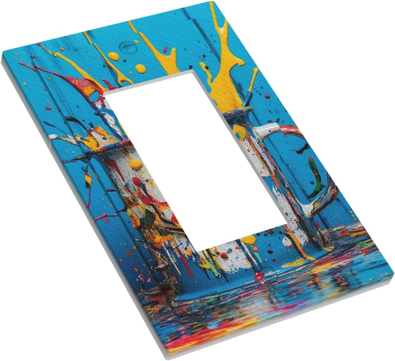 Decorative Outlet Covers Colorful Paint Splatters Blue Wood Plank 1 Gang Single Decora GFCI Device Light Switch Covers Plate 1 Rocker Wall Plate Jumbo Faceplate
