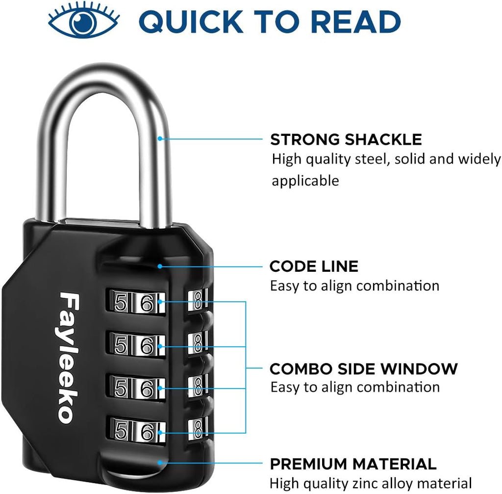 Combination Lock, 4 Digit Combination Padlock for School Gym Sports Locker, Fence, Toolbox, Case, Hasp Cabinet Storage (4 Pack, Black)