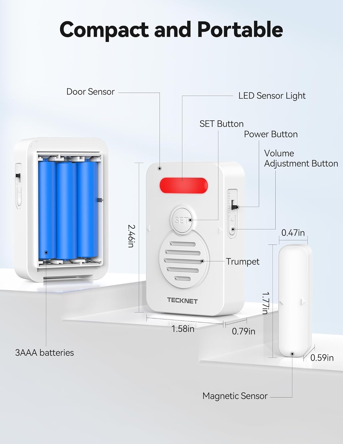 TECKNET Door Alarms for Kids Safety, Window Alarm with Smart Voice Alert, 4-Level Adjustable Volume, Refrigerator Sensor Pool Alarm Door Alarms when opened for Home Security、Fridge、Garage and Basement