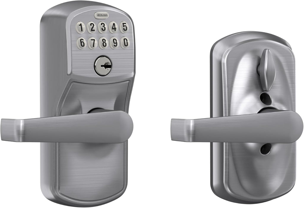 SCHLAGE Brushed Chrome FE595CS V PLY 626 ELA Plymouth Light Commercial Electronic Keypad Lock with Elan Lever(Satin Chrome)
