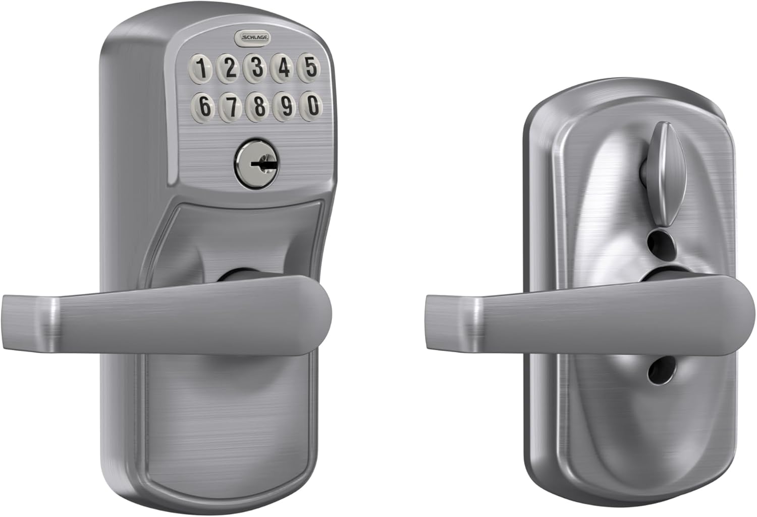 SCHLAGE Brushed Chrome FE595CS V PLY 626 ELA Plymouth Light Commercial Electronic Keypad Lock with Elan Lever(Satin Chrome)