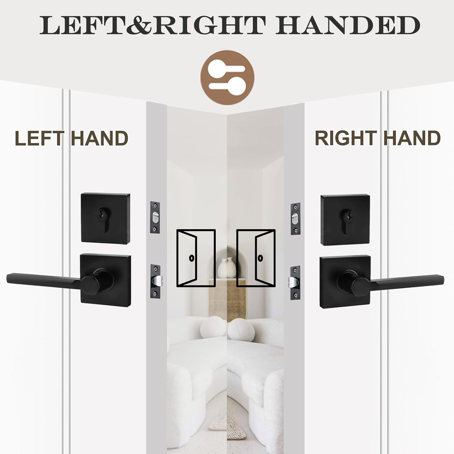 6 Sets Passage Door Lever and Single Cylinder Deadbolt Lock Set, Heavy Duty Square Handle for Entrance and Front Door, Matte Black, Different Keys