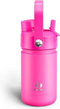 Kids Insualated Water Bottle with Straw - 12oz Stainless Steel Water Bottle with Dual Spouts, Leak-Proof, BPA-Free, Double Wall Vacuum Keeps Cold for 24 Hours for Sports, Travel, School (Persian Rose)
