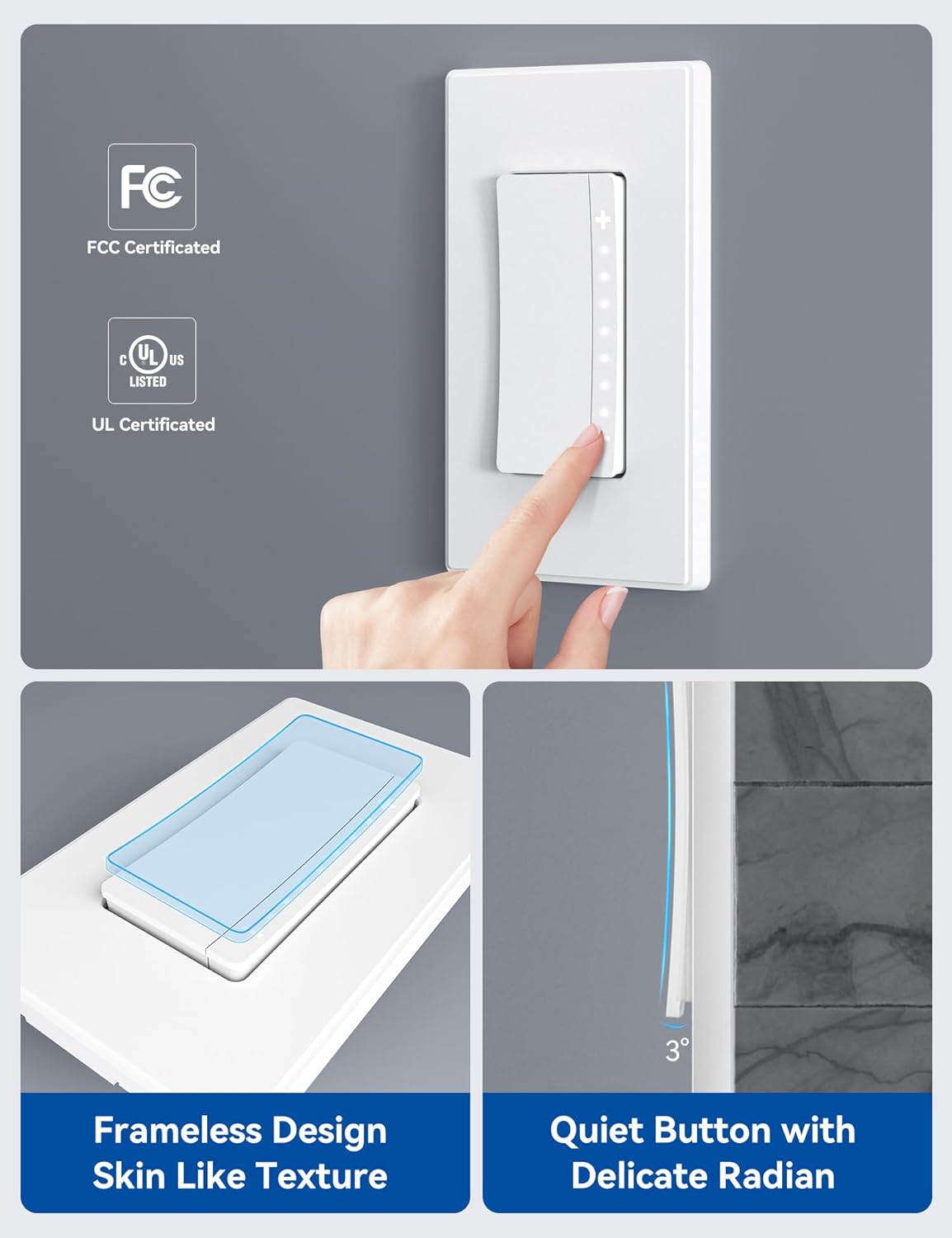 ELEGRP Smart Dimmer Light Switch DPR30, 2.4GHz Wi-Fi Dimmer Switch Compatible with Alexa and Google Assistant, Single Pole/3 Way, Needs Neutral Wire, No Hub Required, UL&FCC Listed, White, 2 Pack