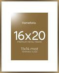 Homeforia Picture 16x20 Bronze Frame, High End Metal 16x20 Brass Poster Frames with Mat 11x14 for Photo, 16 x 20 Frame Matted to 11 by 14 Print, 20x16 Hanging Frames, Tempered Glass, Wall Kit, Set of 1